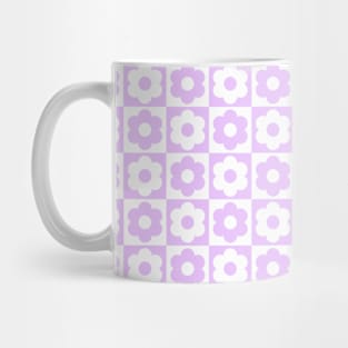 Purple and White Checkered Flower Pattern Mug